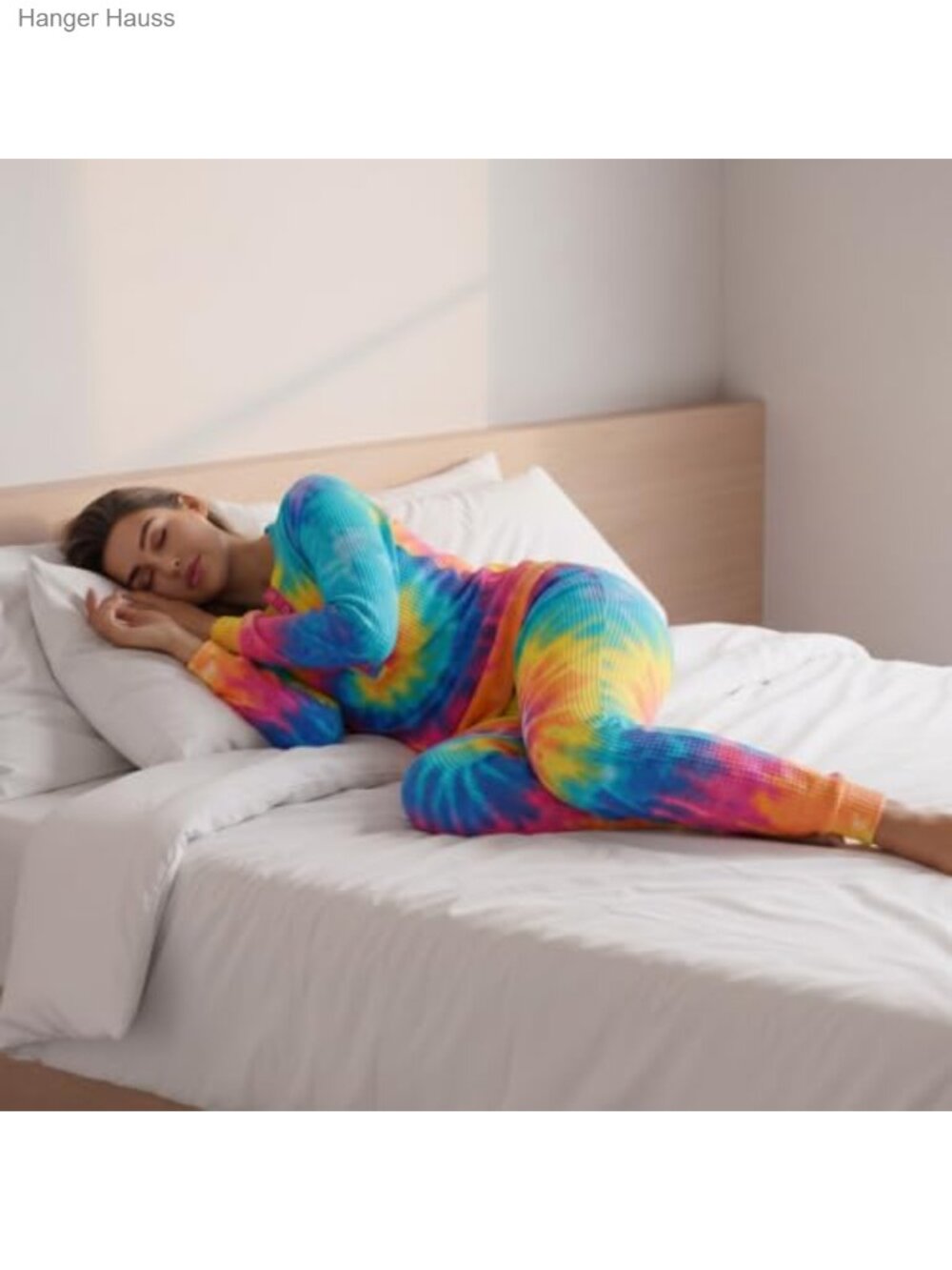 Women's Thermal Tie Dye Pajama Set Henley Top & Jogger Pants - Picture 5 of 5